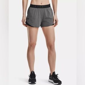 Under Armour running shorts. Loose fit. Gray and black.